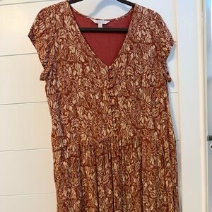 Garnet Hill Marina Rust and Cream V-Neck Dress Size Small